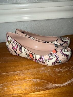 Melissa Pink Unicorn Print Ballet Flats
